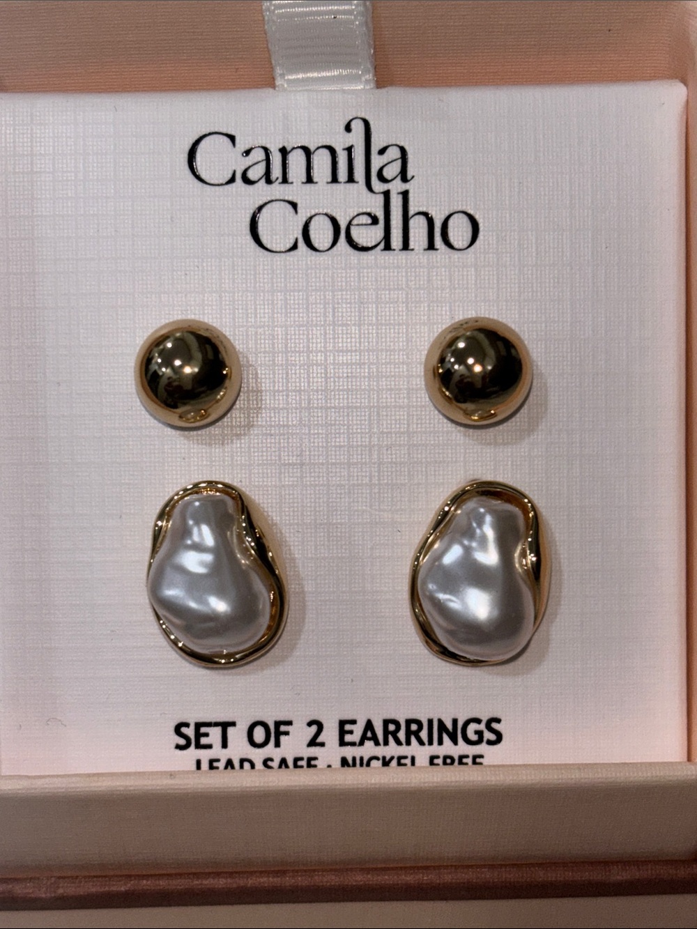 Camila Coelho Gold and Pearl-Effect Stud Earrings Set